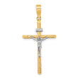 14K w/White Rhod Polished & Textured INRI Crucifix Cross Pendant