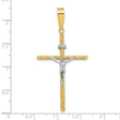 14K w/White Rhod Polished & Textured INRI Crucifix Cross Pendant