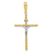 14K w/White Rhod Polished & Textured INRI Crucifix Cross Pendant