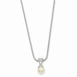 Rhodium-Plated Simulated Pearl CZ Pendant Necklace Elegant 18-Inch