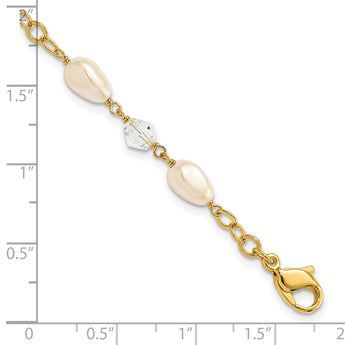7.25in Gold-plated Kelly Waters White Simulated Pearl and Crystal Bracelet - Birthstone Company