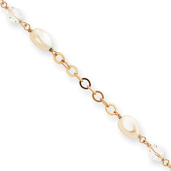 7.25in Gold-plated Kelly Waters White Simulated Pearl and Crystal Bracelet