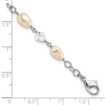 7.25in Rhodium-plated Kelly Waters White Simulated Pearl and Crystal Bracel - Birthstone Company
