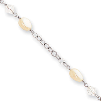 7.25in Rhodium-plated Kelly Waters White Simulated Pearl and Crystal Bracel