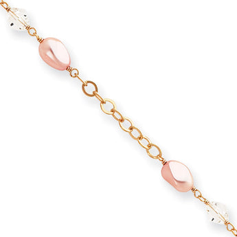 7.25in Gold-plated Kelly Waters Pink Simulated Pearl and Crystal Bracelet