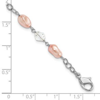 7.25in Rhodium-plated Kelly Waters Pink Simulated Pearl and Crystal Bracele - Birthstone Company