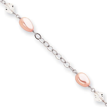 7.25in Rhodium-plated Kelly Waters Pink Simulated Pearl and Crystal Bracele