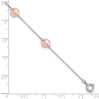 7.25in Rhodium-plated Kelly Waters Pink Simulated Pearl Bracelet - Birthstone Company