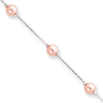 7.25in Rhodium-plated Kelly Waters Pink Simulated Pearl Bracelet