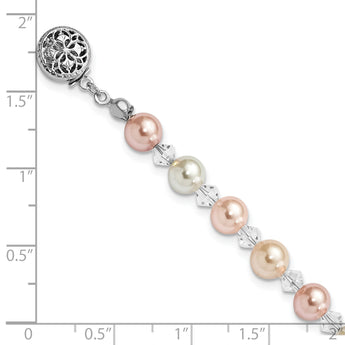 7.25in Rhodium-plated Kelly Waters Multicolored Simulated Pearl Bracelet - Birthstone Company