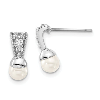 Kelly Waters Silver-tone Dangle Earrings with Simulated Pearl & CZ in Gift Box
