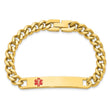 Kelly Waters Stainless Steel Yellow PVD Plated Red Epoxy Medical ID 7.25 inch Engravable Bracelet - Birthstone Company