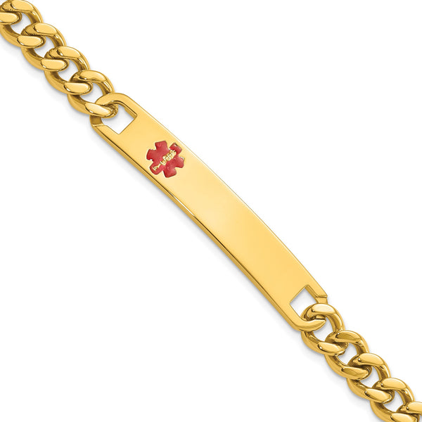 Kelly Waters Stainless Steel Yellow PVD Plated Red Epoxy Medical ID 7.25 inch Engravable Bracelet - Birthstone Company