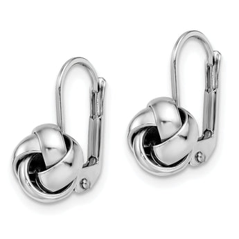14K White Gold Polished Love Knot Leverback Earrings