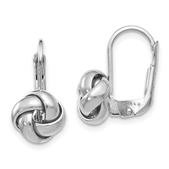 14K White Gold Polished Love Knot Leverback Earrings