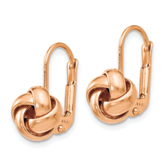 14K Rose Gold Polished Love Knot Leverback Earrings
