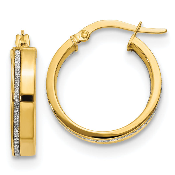 14K Polished Glimmer Infused Hoop Earrings