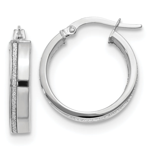 14K White Gold Polished Glimmer Infused Hoop Earrings