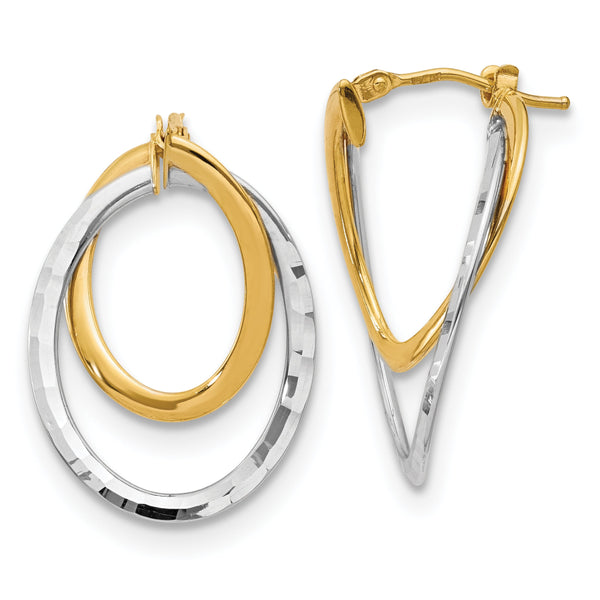 14K with White Rhodium Polished Fancy Hoop Earrings