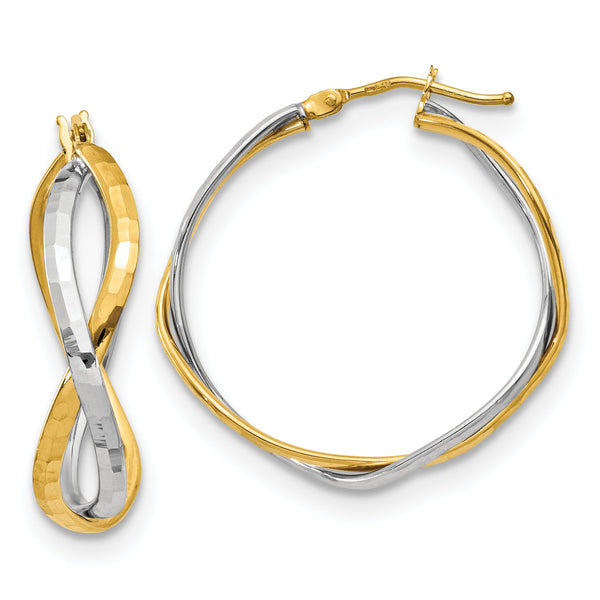 14K Two-tone Polished Criss Cross Hoop Earrings