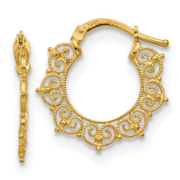 14K Polished Fancy Pattern Hoop Earrings