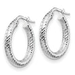 14K 3x15 White Gold D/C Round Hoop Earrings