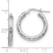 14K 3x15 White Gold D/C Round Hoop Earrings