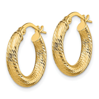 14K 3x10 D/C Round Hoop Earrings