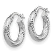 14K 3x10 White Gold D/C Round Hoop Earrings