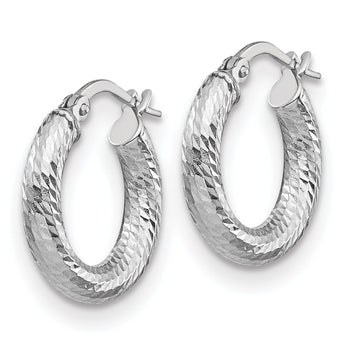 14K 3x10 White Gold D/C Round Hoop Earrings