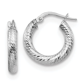 14K 3x10 White Gold D/C Round Hoop Earrings
