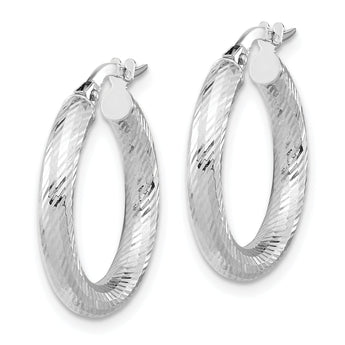 14K 3x15 White Gold D/C Round Hoop Earrings