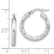 14K 3x15 White Gold D/C Round Hoop Earrings