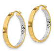 14K with White Rhodium Polished and D/C Hoop Earrings