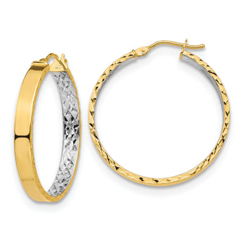 14K with White Rhodium Polished and D/C Hoop Earrings