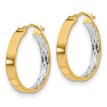 14K with White Rhodium Polished and D/C Hoop Earrings