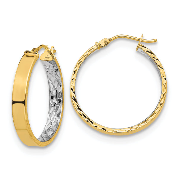 14K with White Rhodium Polished and D/C Hoop Earrings
