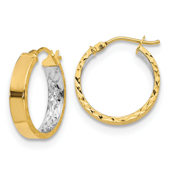 14K with White Rhodium Polished and D/C Hoop Earrings