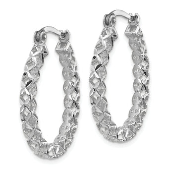14K White Gold Polished D/C Hollow Hoop Earrings