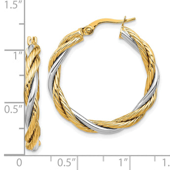 14K w/White Rhodium Polished Twisted Hoop Earrings