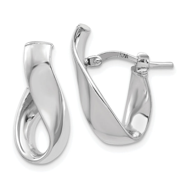 14K White Gold 5mm High Polished Omega Back Hoop Earrings