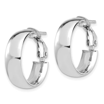 14K White 6mm High Polished Omega Back Hoop Earrings