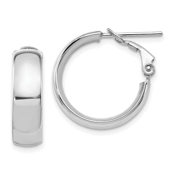 14K White 6mm High Polished Omega Back Hoop Earrings