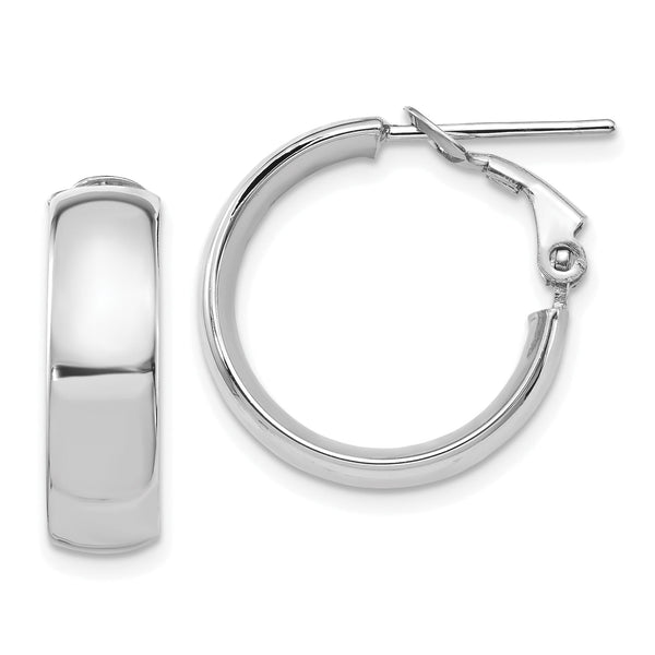 14K White 6mm High Polished Omega Back Hoop Earrings