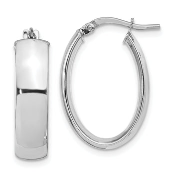 14k White Gold 6mm Polished Oval Hoop Earrings