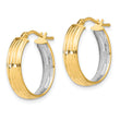 14k with Rhodium Textured Polished Hoop Earrings