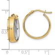 14k with Rhodium Textured Polished Hoop Earrings
