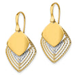 14k White Rhodium Polished Brushed D/C Dangle Earrings