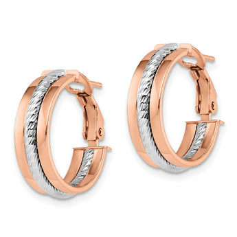 14k Rose and White Gold Textured Hoop Earrings