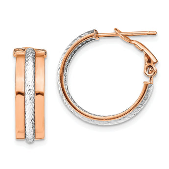 14k Rose and White Gold Textured Hoop Earrings